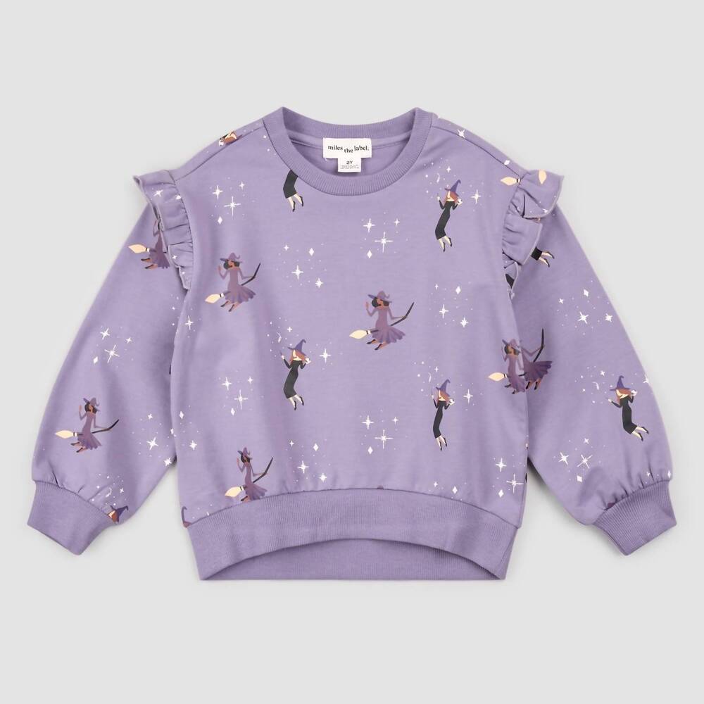 NEW MILES THE LABEL girl's witches glow-in-the-dark print on twilight sweatshirt